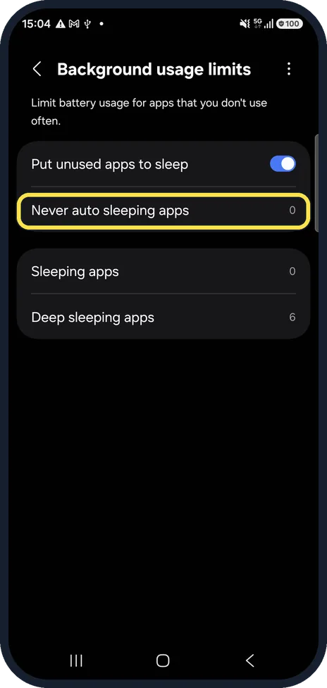 Android screenshot: Keep Clock out of deep sleep