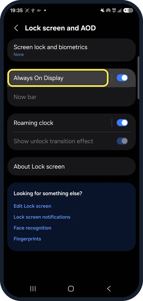 Screenshot from the guide: Samsung AOD stuck on 24-hour time? How to fix it (One UI 9)
