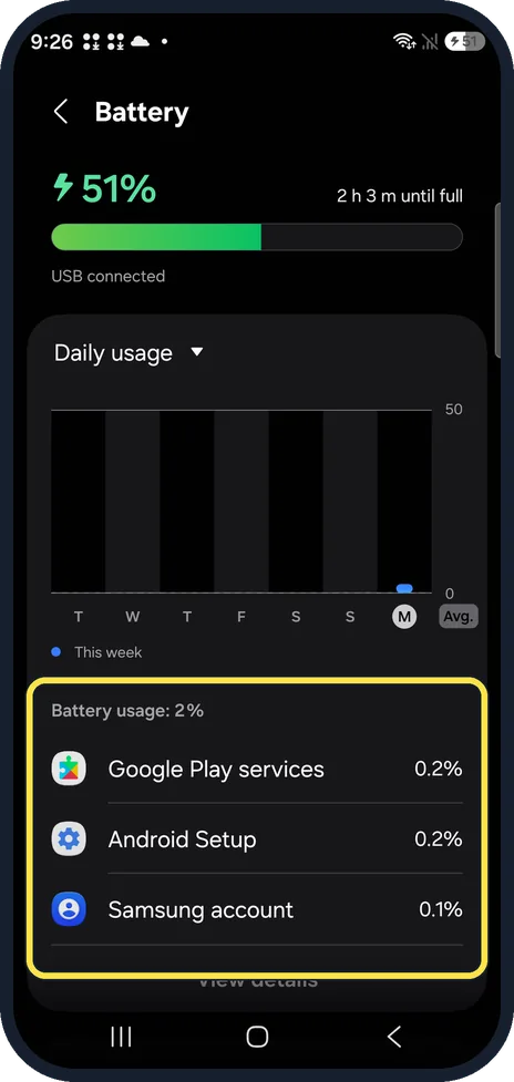 Android screenshot: See what is using the battery