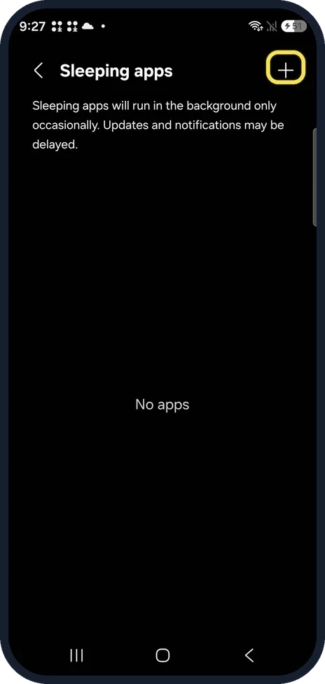 Android screenshot: Add apps to Sleeping or Deep sleeping