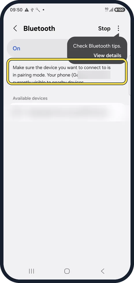 Android screenshot: Put the accessory in pairing mode