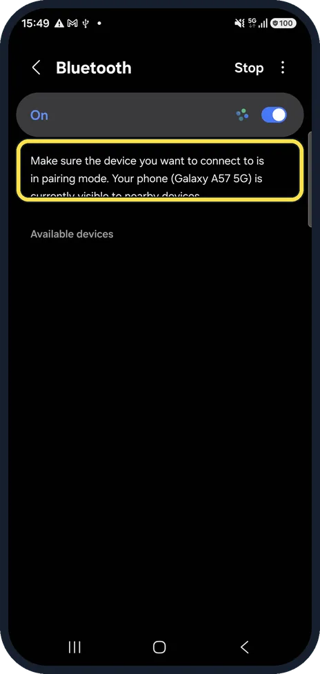 Android screenshot: Put the accessory in pairing mode