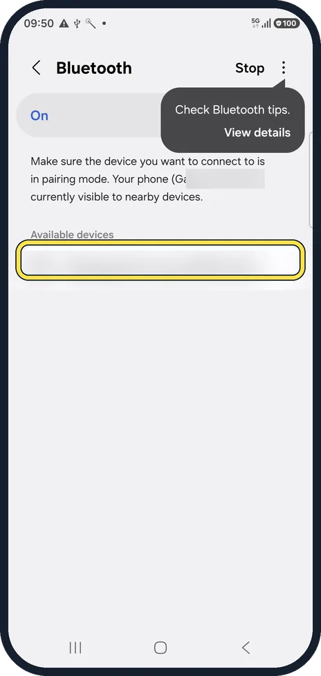 Android screenshot: Forget the device and pair again