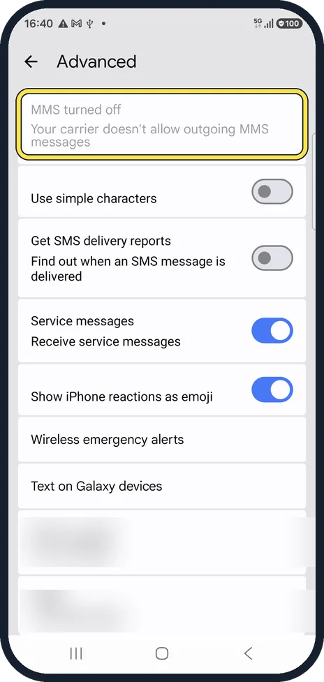 Android screenshot: Read the MMS line at the top