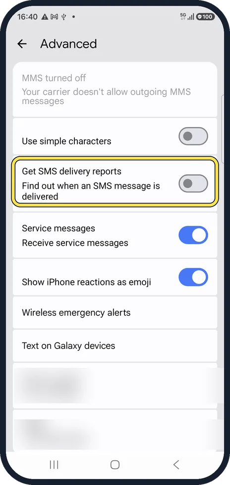 Android screenshot: Check delivery reports