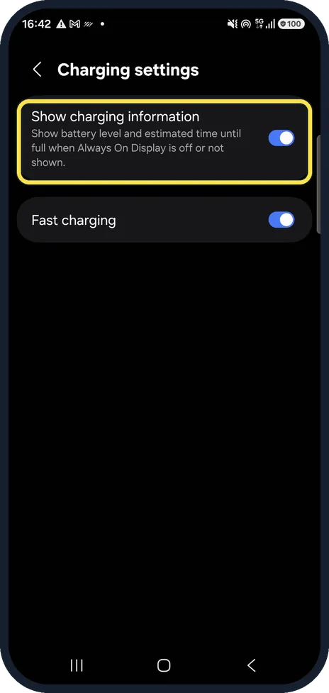 Android screenshot: Watch the charging estimate