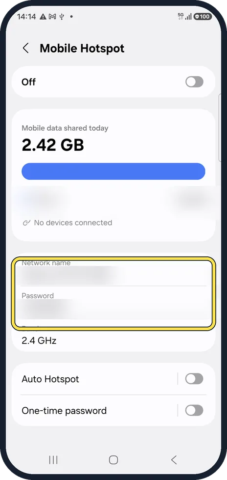 Android screenshot: Check the name and password