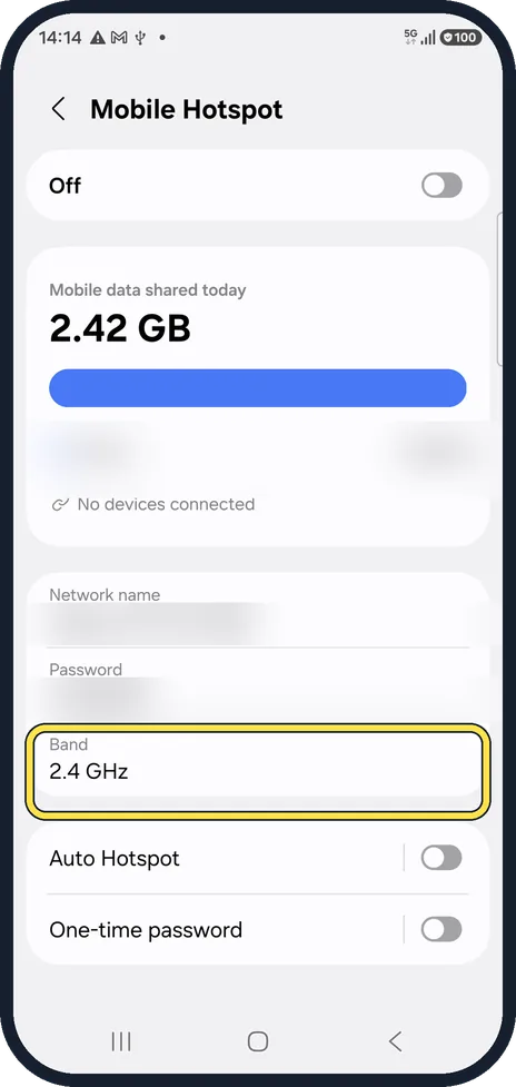 Android screenshot: Switch the band