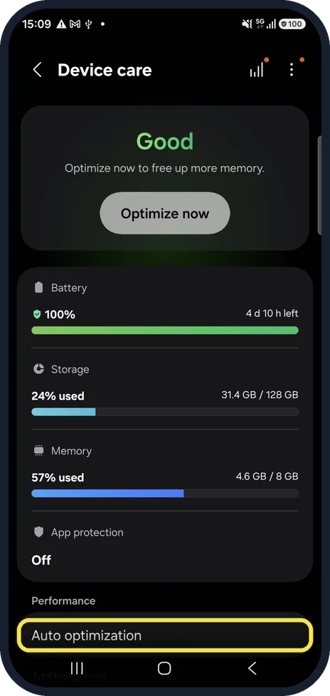 Android screenshot: Open Auto optimization
