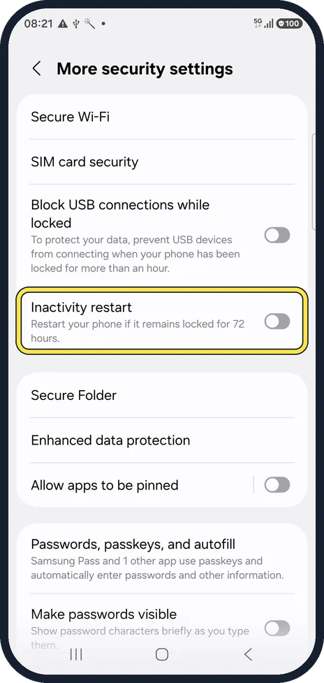 Android screenshot: Check Inactivity restart