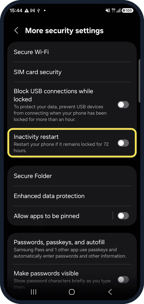Android screenshot: Check Inactivity restart