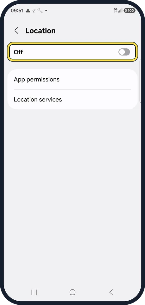 Android screenshot: Turn on Location