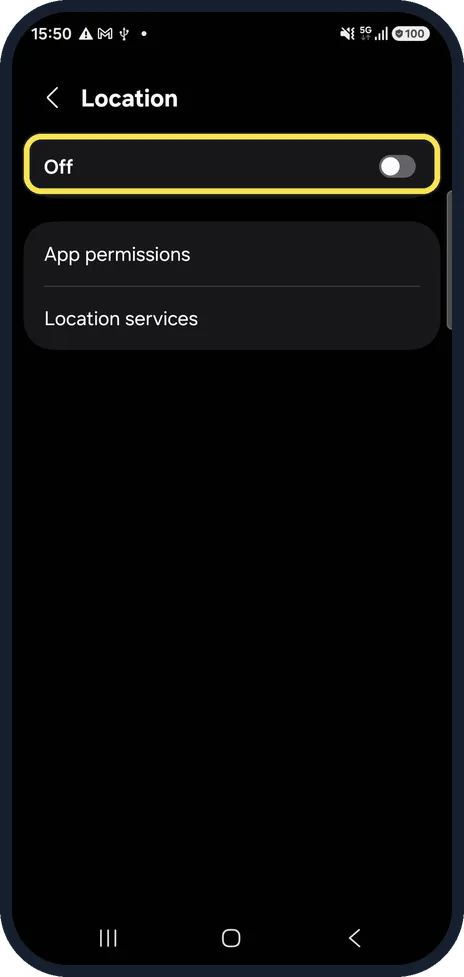 Android screenshot: Turn on Location