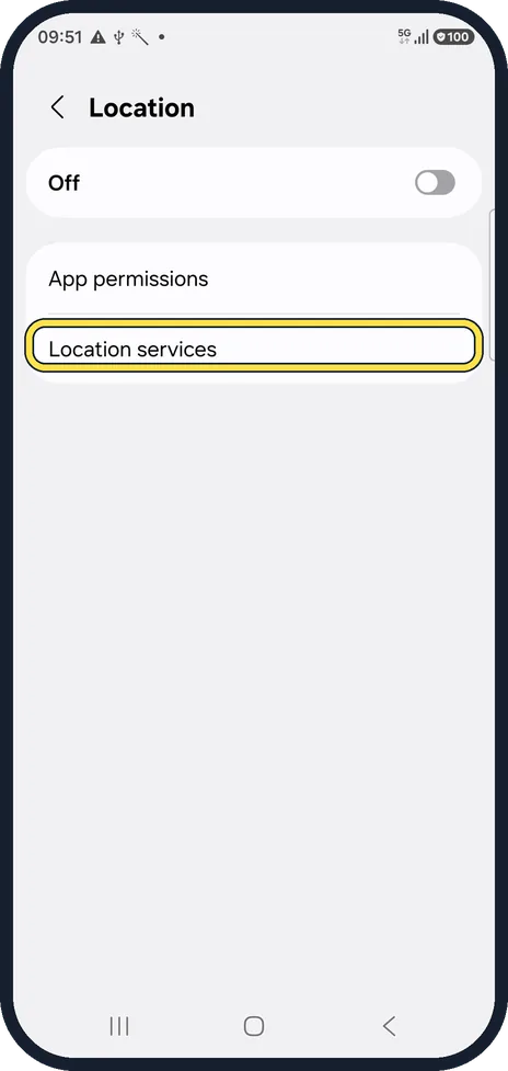 Android screenshot: Open Location services