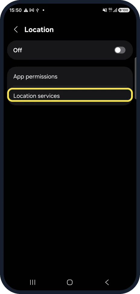 Android screenshot: Open Location services