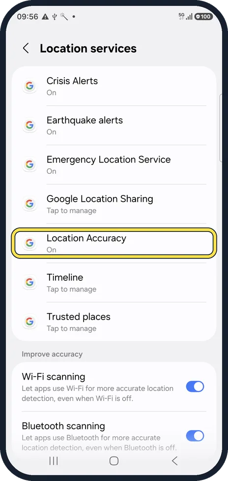 Android screenshot: Open Location Accuracy