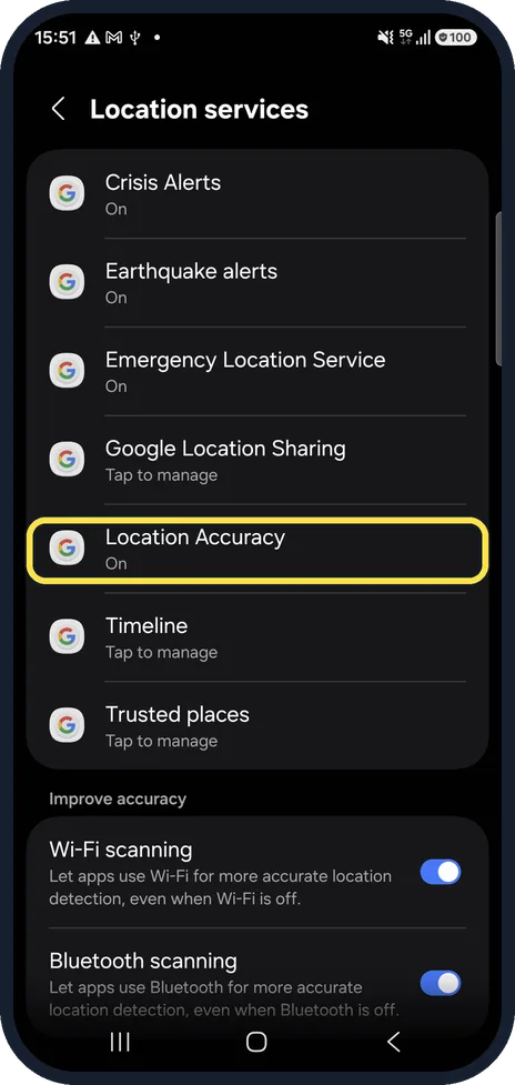 Android screenshot: Open Location Accuracy
