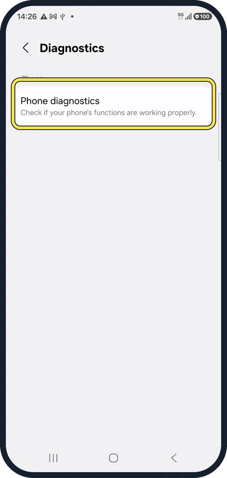 Android screenshot: Test it in Diagnostics
