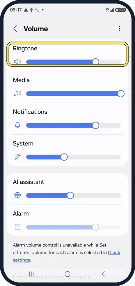 Android screenshot: Turn up the ringtone