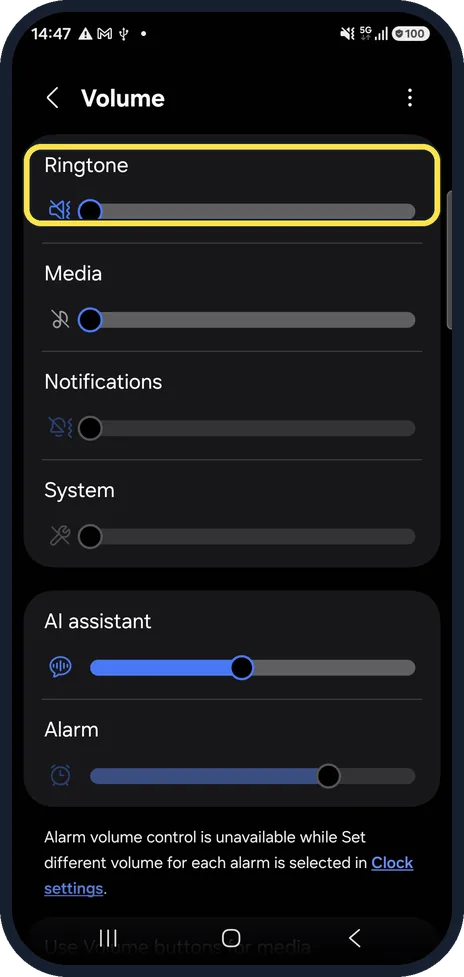 Android screenshot: Turn up the ringtone