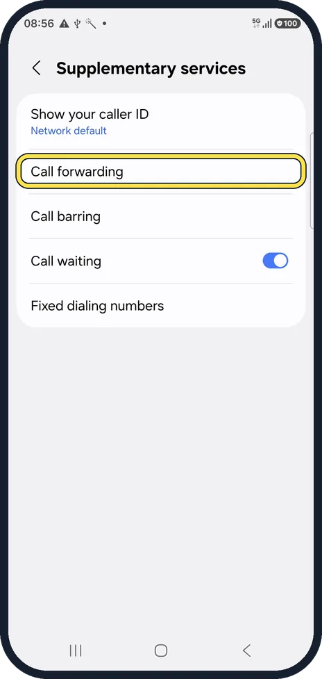 Android screenshot: Check call forwarding