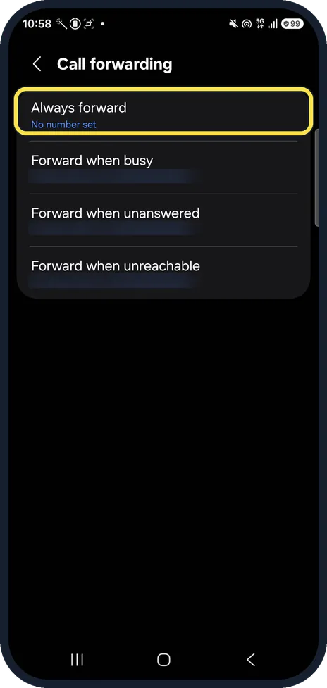 Android screenshot: Check call forwarding