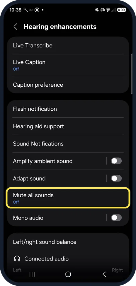 Android screenshot: Disconnect headphones and watches