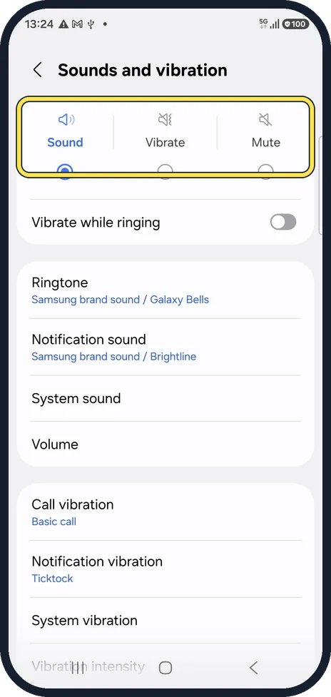 Android screenshot: Check the sound mode