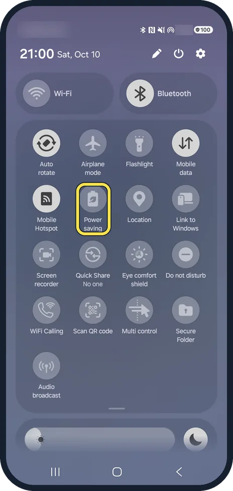 Android screenshot: Turn off Power saving