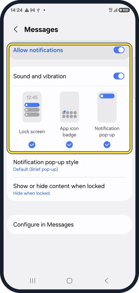 Android screenshot: Check the app's notification settings