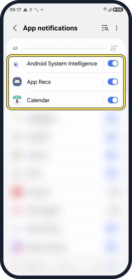 Android screenshot: Check the app's switch