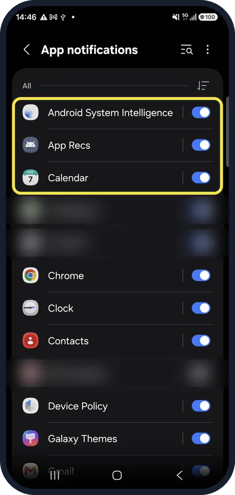 Android screenshot: Check the app's switch