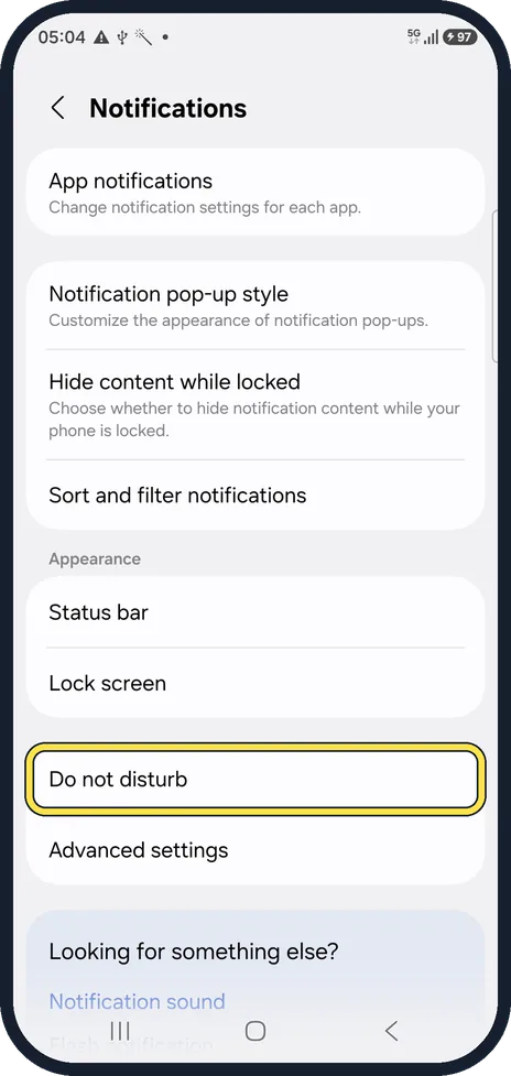 Android screenshot: Check Do not disturb here too