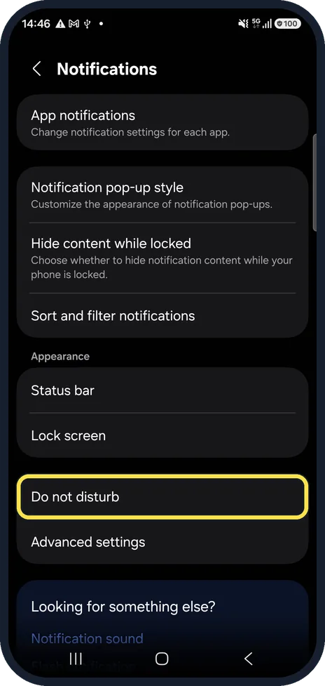 Android screenshot: Check Do not disturb here too