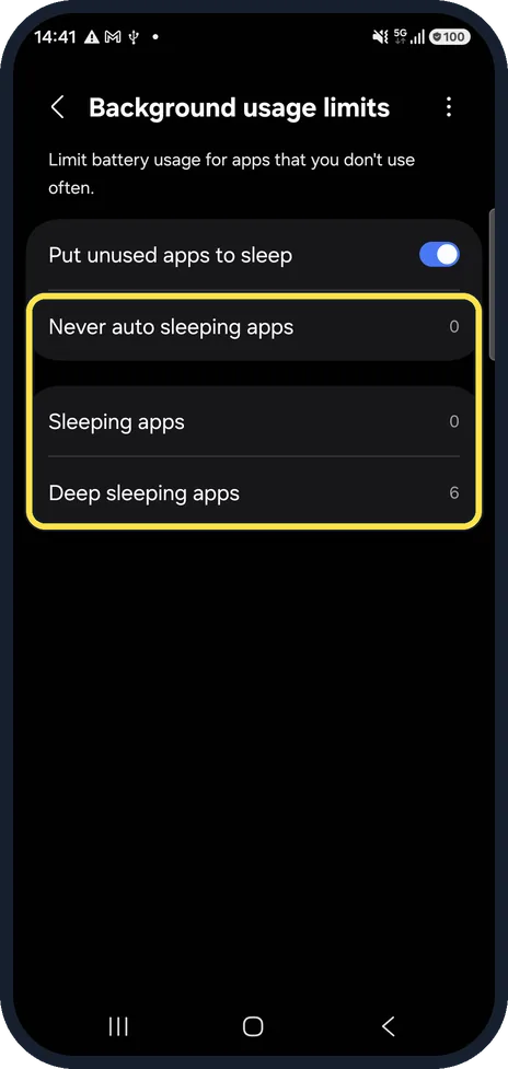 Android screenshot: Take the app out of sleep