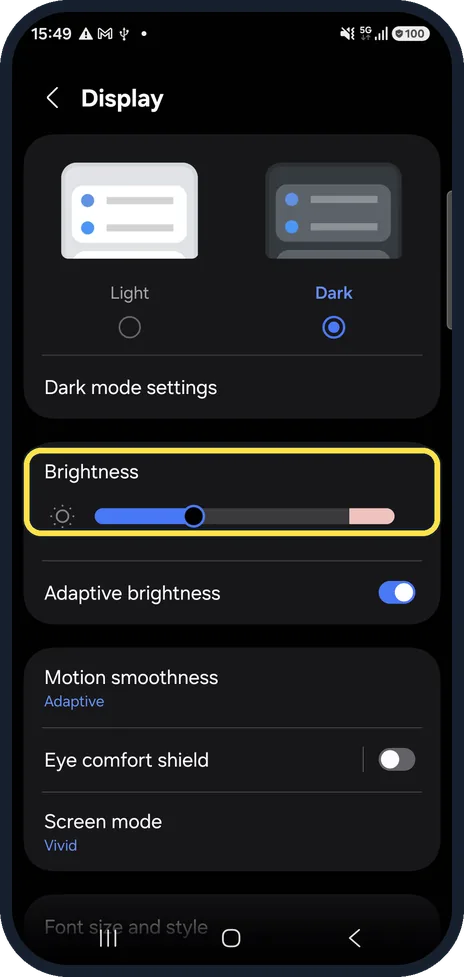 Android screenshot: Lower the brightness