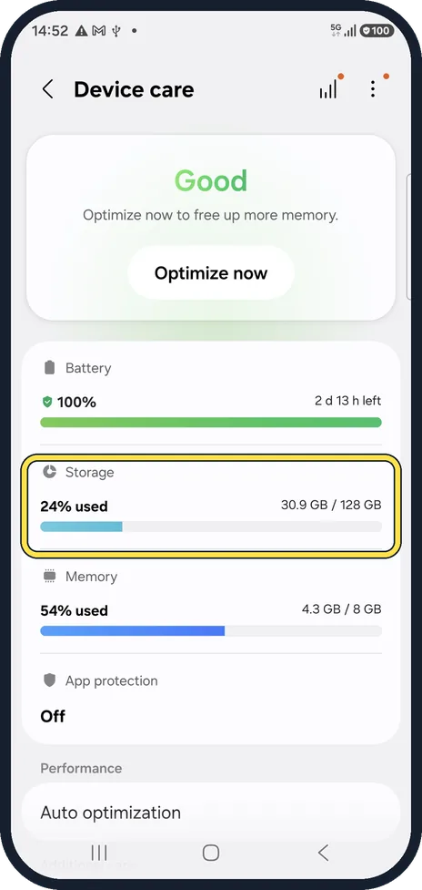 Android screenshot: Free up storage