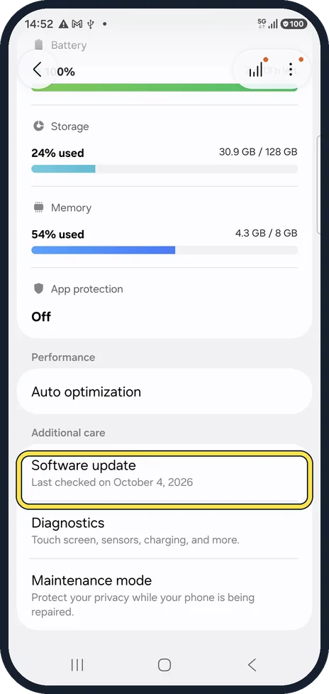 Android screenshot: Install software updates