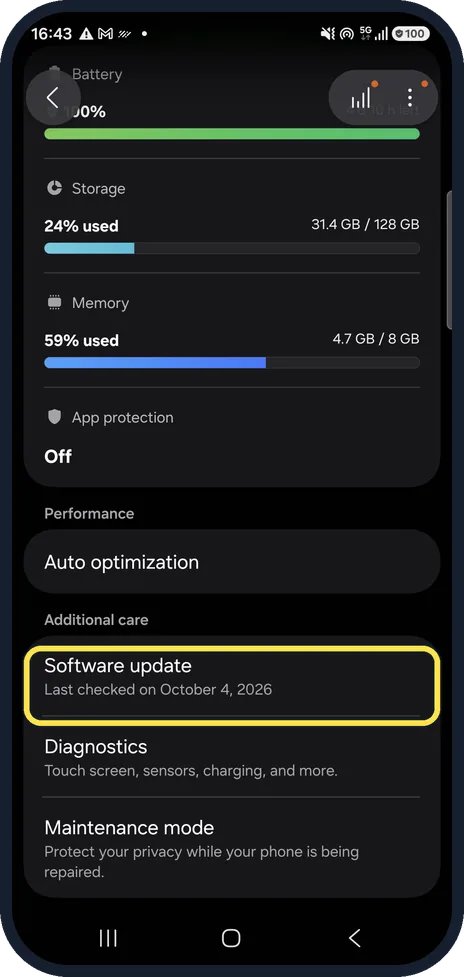 Android screenshot: Install software updates