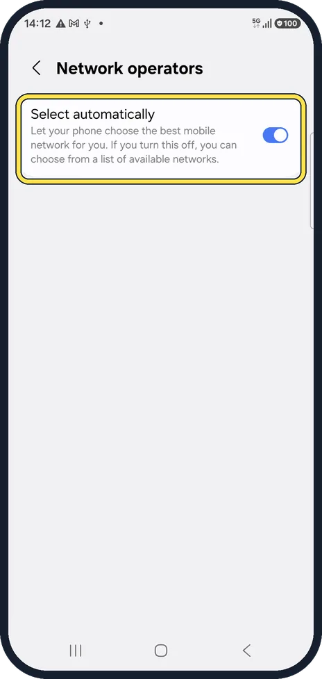 Android screenshot: Let the phone pick the network