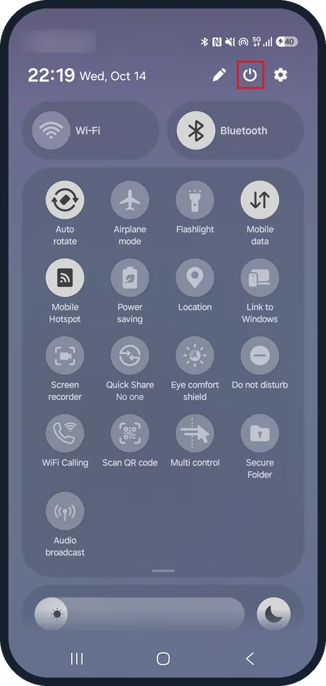 Android screenshot: Tap the power icon