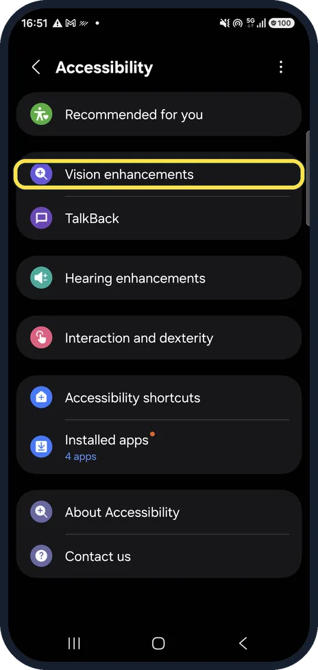 Android screenshot: Open Vision enhancements