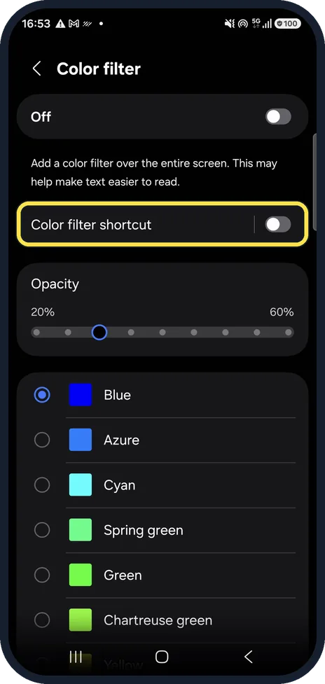 Android screenshot: And its shortcut