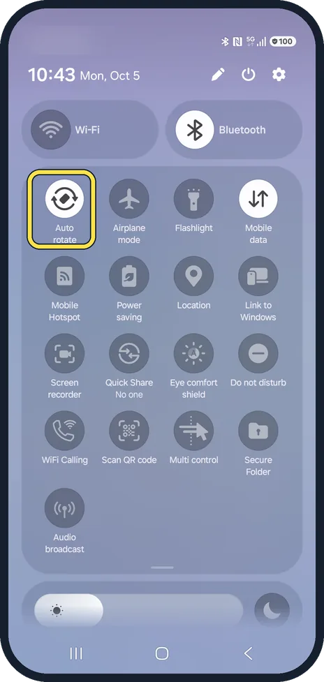 Android screenshot: Turn on Auto rotate