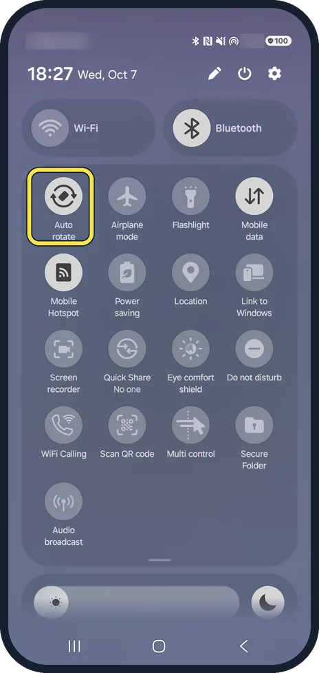 Android screenshot: Turn on Auto rotate
