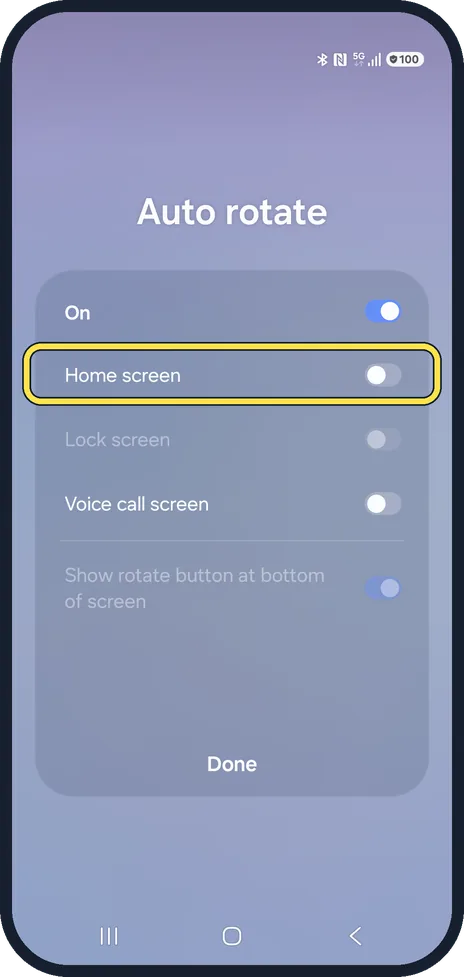 Android screenshot: Allow the Home screen to rotate