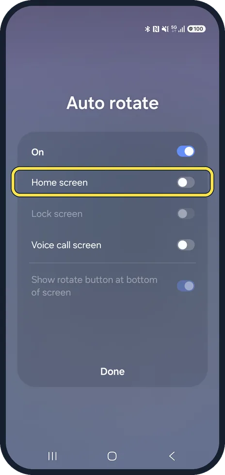 Android screenshot: Allow the Home screen to rotate