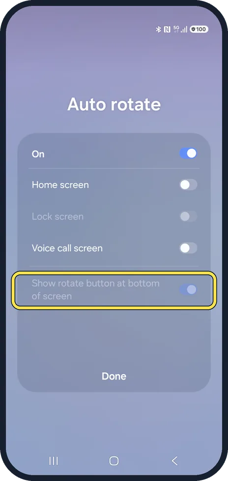 Android screenshot: Prefer to rotate by hand? Use the rotate button