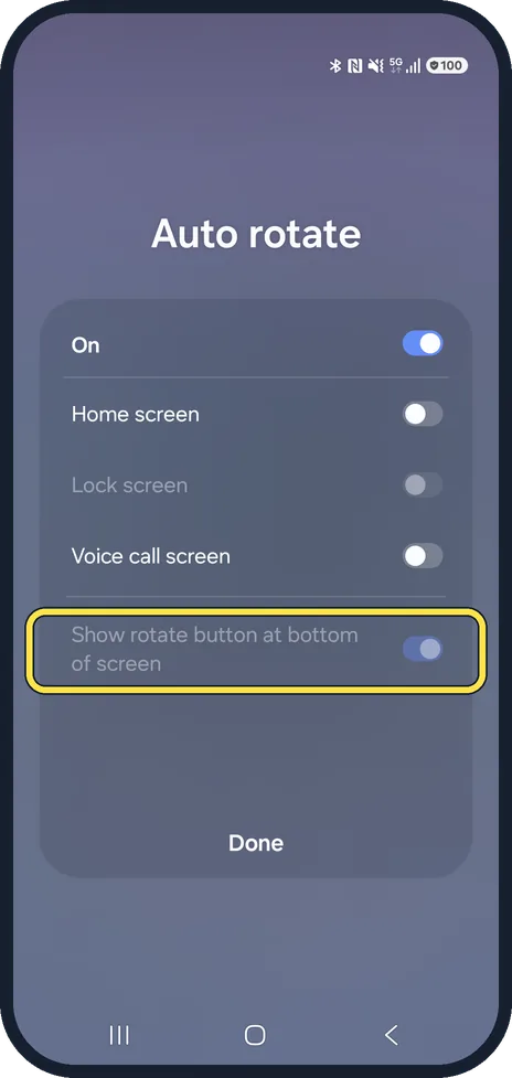 Android screenshot: Prefer to rotate by hand? Use the rotate button