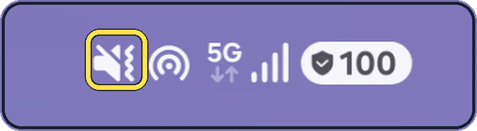Android status bar, enlarged: Speaker with a line through it and a wavy line: Vibrate